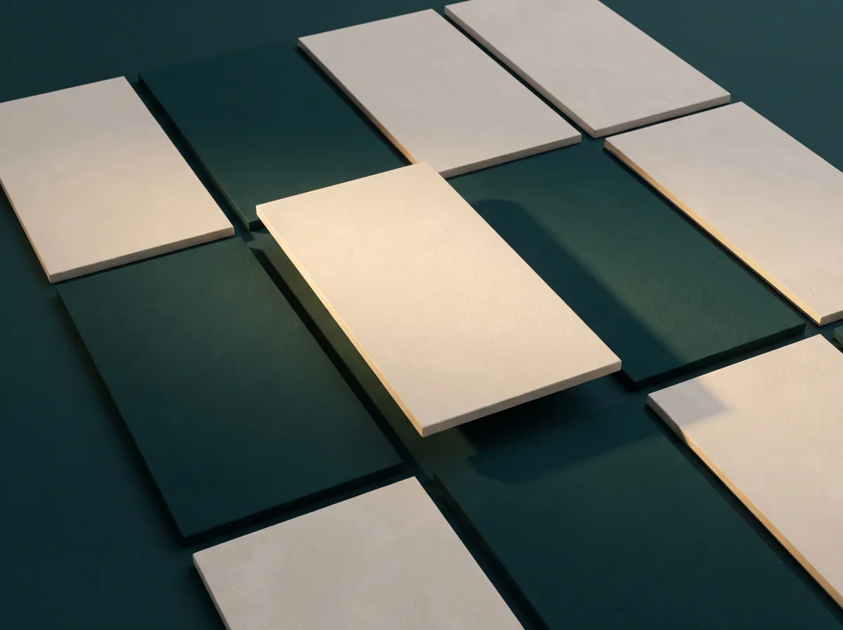 A grid of parchment and teal vertical tiles.